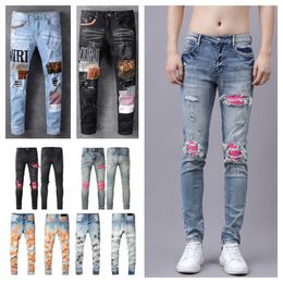 Jeans Voor Heren Motorfiets Denim Broek Ster Mannen Borduurwerk Ripped Skinny Designer Mode Hip Hop Verontruste Biker Slim Fit Stretch Europees Merk Jean Hombre E0uX#