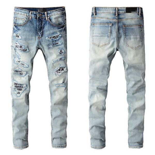 Jeans pour hommes pour homme Ripped Skinny Blue Guys Pantalon avec trous Slim Fit Rip Denim Moto Fashion 2022 Straight Leg Zipper Européen et Américain