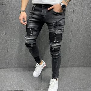 Jeans para hombre Four Seasons Slim Lápiz Pantalones Borde Pintura en aerosol Impresión Empalme Moda Casual Denim Hombres 230629