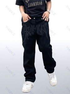 Hommes Jeans Quatre Saisons Y2K Emo Mode Noir Rue Broderie Coupe Basse Lâche Pantalon Droit Hip Hop Vêtements 230317