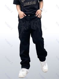 Hommes Jeans Quatre Saisons Y2K Emo Hommes Mode Noir Rue Broderie Coupe Basse Lâche Pantalon Droit Hip Hop Vêtements 230606