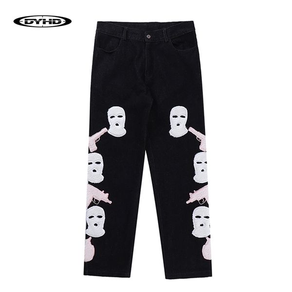 Jeans pour hommes Furry Funny Mask Gun Casual Denim Pantalons Hommes Streetwear Hip Hop Droite Automne Hiver Pantalon Lâche Unisexe High Street 220831