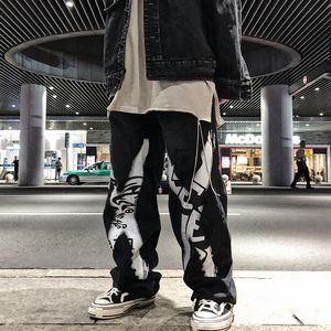 Hommes Jeans Gothique Tendance Motif Abstrait Droite Lâche Hommes Rétro Casual Denim Pantalon Harajuku Lavé Hip Hop Streetwear 230706