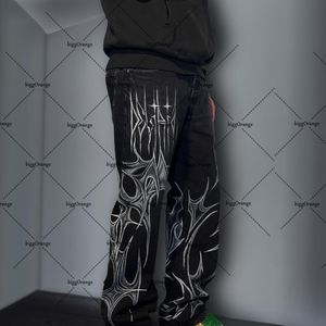 Hommes Jeans Gothique À La Mode Rétro Punk Foncé Lâche Wideleg Pantalon Y2K Rue Harajuku Casual Droite Surdimensionné Imprimé 230615