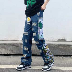 Jeans pour hommes vêtements grunge y2k streetwear pantalons emboutils empilés.