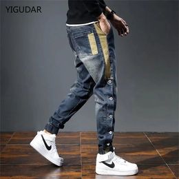 Jeans pour hommes sarouel poches de mode Desinger coupe ample Baggy Moto hommes Stretch rétro Streetwear décontracté conique 240129