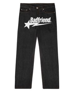 Jeans pour hommes Haruku Fashion Punk Rock Pantalon de pied large Streetwear Y2K Hip Hop Badfriend Letter Impression Baggy Black Pants 230606
