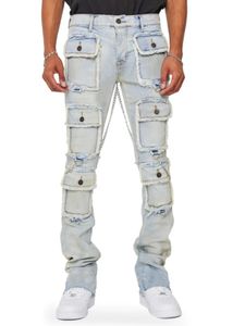 Jeans pour hommes, pantalon industriel robuste, multi-poches, serré, Slim, élastique, Y2k, vêtements de rue, 231112