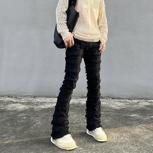 Heren Jeans Zware Industrie Gat Gerafeld Vernietiging Gewaxt High Street Retro Straight Ripped Potlood Broek Oversized Denim Broek 230720