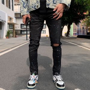 Jeans pour hommes High Street Men Retro Black Grey Stretch Skinny Fit Ripped PEINTET HIP HOP HOP BRAND PAPTS HOMBRE 230922