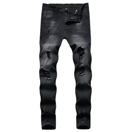 Heren Jeans Heren High Street Geplooide Slanke Stretch Lange Denim Balck Hip Hop Broek Potlood Voor Heren