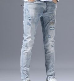 Jeans pour hommes haut de gamme populaire printemps plate-forme broderie pieds minces léger Allmatch pantalons longs