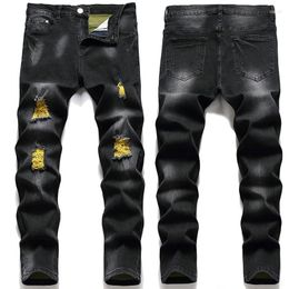 Jeans pour hommes, trou artisanal, micro-élastique, Slim, petit pied, mode, Style Denim explosif, pantalon de haute qualité