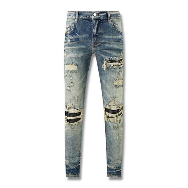 Jeans pour hommes Trou Bleu clair Gris foncé Pantalon de marque italienne Street Wear Denim Coupe ajustée Baril droit Vélo Top Designer LI4V