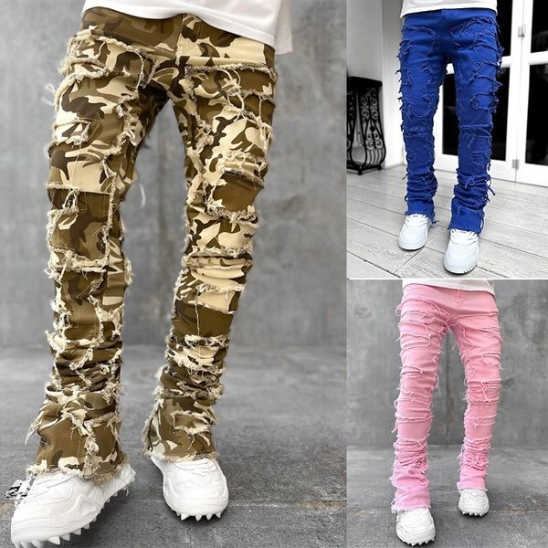 Jeans pour hommes INS hommes Streetwear Y2K Vintage homme Denim pantalon maigre mâle rose Camouflage crayon pantalon vêtements 230922