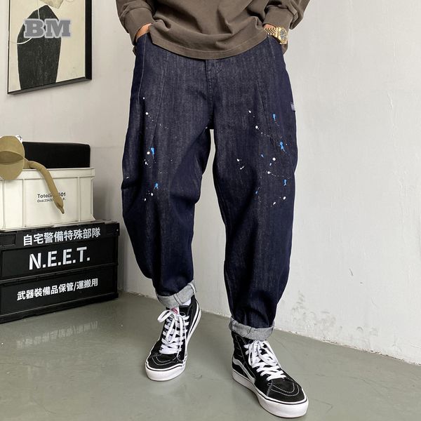 Jeans pour hommes japonais Streetwear tendance peinture Dot Cargo pour hommes vêtements Vintage Denim jambe droite pantalon Harajuku pantalon décontracté mâle 230915