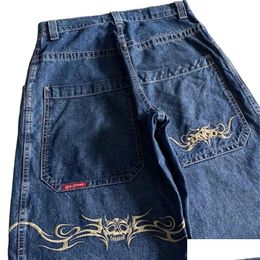 Jeans pour hommes jnco streetwear hip hop rock motif y2k hommes et femmes mode lâche rétro harajuku haute taille pantalon denim à jambe large drop dhqil