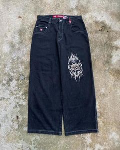 Pantalones vaqueros para hombre JNCO Streetwear Y2K Hip Hop gráfico de gran tamaño holgados pantalones negros Harajuku Casual gótico pantalones de pierna ancha