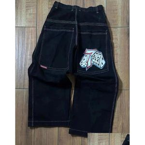 Jeans pour hommes Jnco Y2K Harajuku Hip Hop Poker Graphique Rétro Bleu Baggy Denim Pantalon Femme Gothique Taille Haute Pantalon Large Drop Livraison A Dhmqm