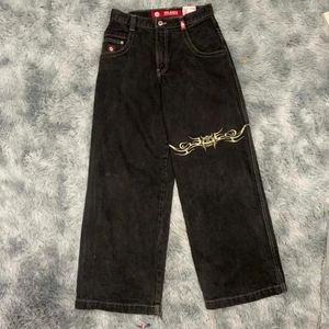 Jeans pour hommes jnco y2k hip hop rétro rétro graphique brodé pantalon noir baggy hommes femmes harajuku gothique haute taille pantalon 5vdv