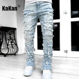 Herenjeans Kakan Europese en Amerikaanse zwaargewicht Streetwise stretchpatch voor heren High Street Straight Fit lange jeans163001 230830