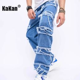 Jeans pour hommes Kakan Jeans à pompon Vintage européen et américain pour hommes à la mode lâche haute rue pantalon à jambes larges K92010 231208