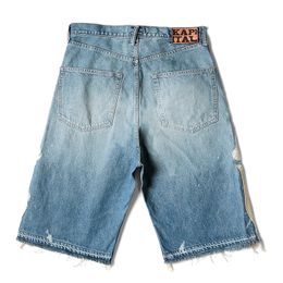 Jeans para hombre KAPITAL Hirata Hohiro Pantalones sueltos y relajados Lavado de huesos bordados Pantalones cortos de mezclilla con borde crudo usados para 2023 Hombres y mujeres Casual