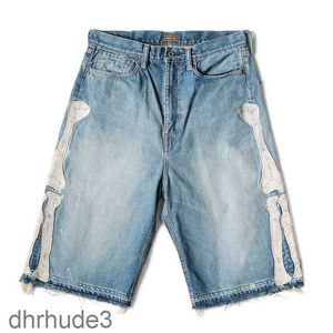 Jeans masculins kapital hirata hohiro pantalon détendu en vrac brodé lavage d'os utilisé short en jean de bord brut pour hommes et femmes décontractés 230516 b5er lzvb