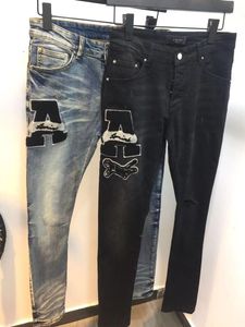 Heren jeans knie gat nieuwste ontwerper geripte rechte motorfiets gewassen fietser zware industrie stropdas kleurstof broek voor mannelijke hoodie vrouwen hoge kwaliteit beroemde merk denim broek
