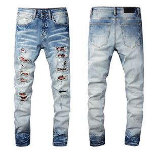 Jeans Homme Genou Déchiré Slim Fit Skinny Pour Les Gars Portant Biker Baggy Denim Stretch Distressed Moto Male Fit Trendy Longue Droite Fermeture Éclair Avec Trou Patches Bleu