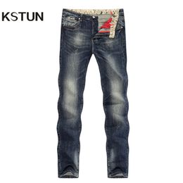 Jeans pour hommes KSTUN Hommes Arrivées Automne Hiver Direct Droit Rétro Bleu Stretch Vintage Casaul Streetwear Moto Biker Taille 40 230915