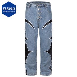 Jeans da uomo in pelle Patchwork Moda Jeans Uomo Designer di lusso Pantaloni in denim blu Pantaloni jeans dritti neri 230729