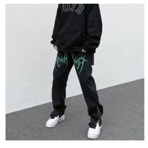 Hommes Jeans Lettre Oversize Trendyol Jeunesse Rayures Imprimer Hommes Tendances Vêtements Femme Baggy Pantalon Coréen Vêtements Casual Streetwear 230809