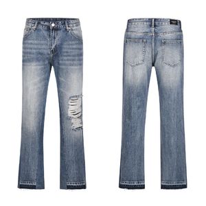 Jean bleu clair Vintage pour hommes et femmes, pantalon de vache perforé de haute qualité, ample et droit, 230915