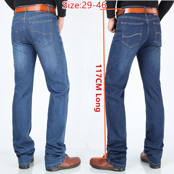 Jeans pour hommes pantalons longs 117 cm de haut Men 195 cm plus taille 42 44 Classic Strethed High Waited Elastic Tablers Denim Slim 230812