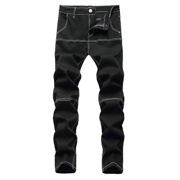 Jeans Para Hombre Pantalones Largos Jeans De Línea Gruesa Para Hombre Hombre Negro Slim Stretch Denim Empalmado Patchwork Contraste Color Pantalones Streetwear Pantalones Ropa Pantalones Con Cremallera