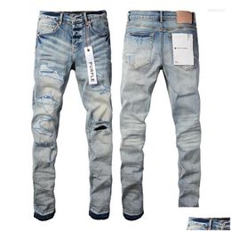 Jeans pour hommes Marque de luxe Purple Man Black High Street Paint Iti Modèle Endommagé Ripped Skinny Pantalon Denim Pantalon Drop Livraison Appare Dh5Wv