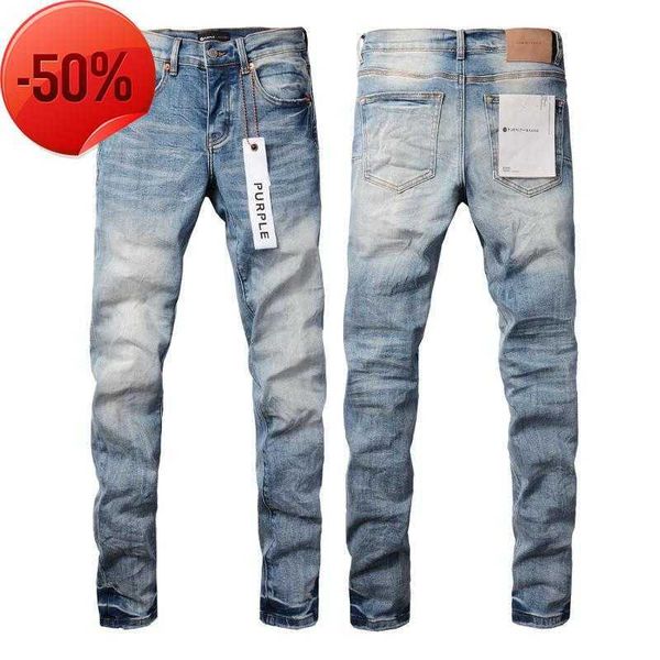 Pantalones vaqueros para hombre de marca de lujo púrpura hombre negro pintura de calle patrón de grafiti pantalones ajustados rasgados dañados pantalones de mezclilla a235E3