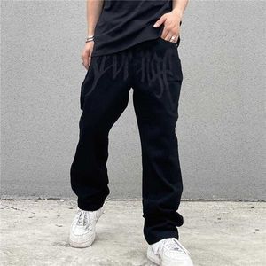 Jeans pour hommes de luxe Designer Denim broderie noir mode streetwear taille basse Baggy droit pantalon hip hop