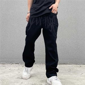 Jeans pour hommes de luxe Designer Denim broderie noir mode streetwear taille basse Baggy droit pantalon hip hop
