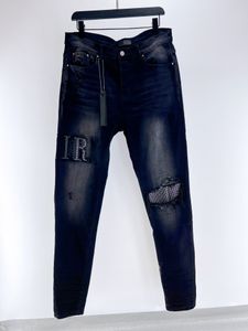 Mens Jeans Diseñador de lujo SMens Jean Men Black Crystal embellecido Jean Rastar Motos de alta calidad Pantra de motocicleta Pantalones de vaquero flacos