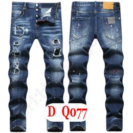 Jeans para hombre Diseñador de Italia de lujo Jeans de mezclilla Hombres Pantalones bordados DQ2077 Moda Wear-Holes Splash-ink Stamp Pantalones Ropa de motociclismo US28-42 / EU44-58