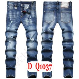 Jeans para hombre Diseñador de Italia de lujo Jeans de mezclilla Hombres Pantalones bordados DQ21037 Moda Wear-Holes Splash-ink Stamp Pantalones Ropa de motociclismo US28-42 / EU44-58