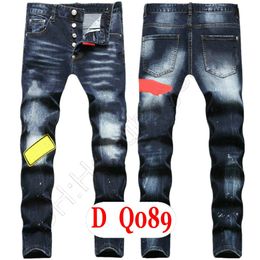 Jeans pour hommes Luxe Italie Designer Denim Jeans Hommes Pantalons de broderie DQ2089 Mode Wear-Holes splash-ink stamp Pantalon Moto Vêtements d'équitation US28-42 / EU44-58