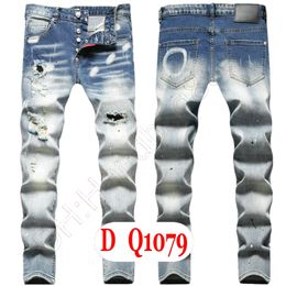 Jeans pour hommes Luxe Italie Designer Denim Jeans Hommes Pantalons de broderie DQ21079 Mode Wear-Holes splash-ink stamp Pantalon Moto Vêtements d'équitation US28-42 / EU44-58