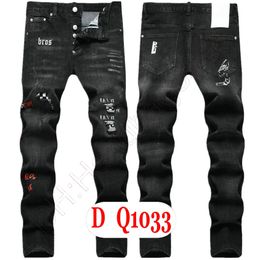 Heren Jeans Luxe Italië Designer Denim Jeans Heren Borduurbroeken DQ21033 Mode Slijtagegaten splash-inktstempel Broeken Motorrijden Kleding US28-42/EU44-58