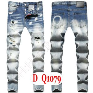 Heren Jeans Luxe Italië Designer Denim Jeans Heren Borduurbroeken DQ21079 Mode Slijtgaten splash-inktstempel Broeken Motorrijden Kleding US28-42/EU44-58