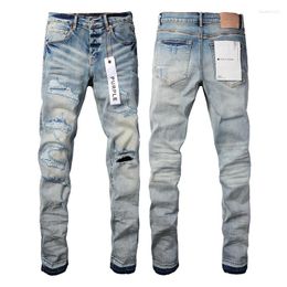 Jeans pour hommes de luxe violet homme noir haute rue peinture motif Graffiti endommagé déchiré pantalon maigre pantalon en jean