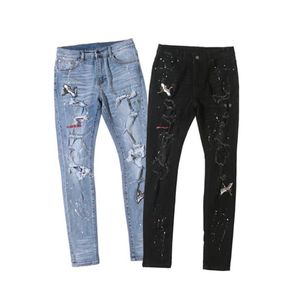 Jeans pour hommes Luxurys Designer Bieber Pantalons de grues de broderie Ripped Fashion Black Star Hommes Combinaison Design Denim Pantalon Homme TOP 29-40209q