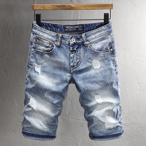 Hommes Jeans Ly Designer Mode Hommes Rétro Bleu Clair Élastique Slim Fit Court Déchiré Été Vintage Casual Denim Shorts 230519